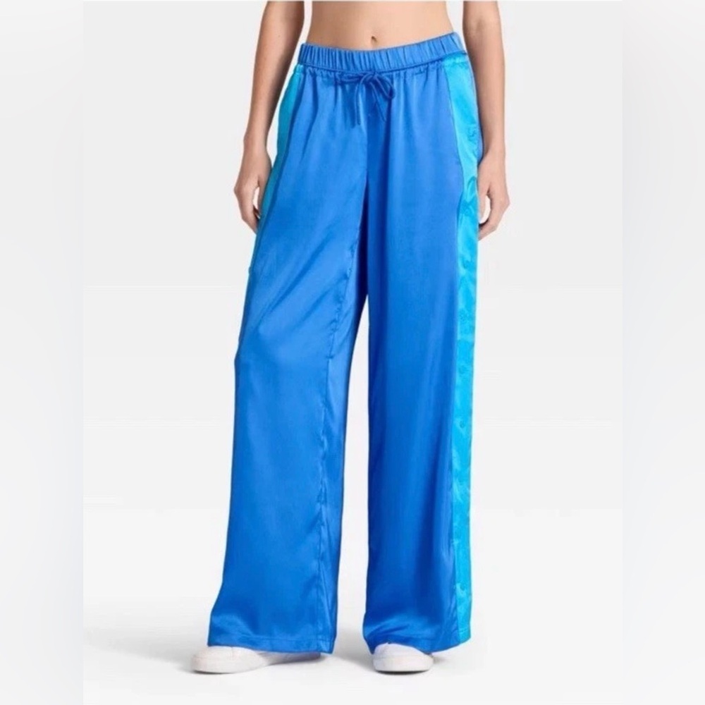 NWT - Sz Large - JoyLab Low-Rise Satin Tear Away Track Pants Super Sonic Blue